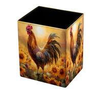 DragonBtu Desktop Pencil Holder, Rooster Sunflower Rectangular Pencil Cup, Pencil Storage Bag Office Desk Supplies Case for School, Kids