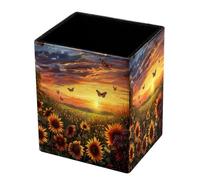 DragonBtu Desktop Pencil Holder, Sunflower Butterfly Printing Rectangular Pencil Cup, Pencil Storage Bag Office Desk Supplies Case for School, Kids