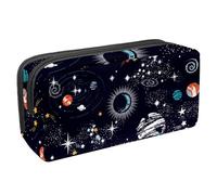 DragonBtu Large Capacity Pencil Case with Zipper 2 Compartment Pen Pouch Makeup Bag for School Office Organizer Stars Planets Rockets