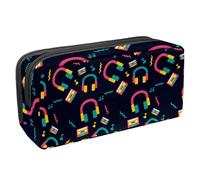 DragonBtu Large Capacity Pencil Case with Zipper 2 Compartment Pen Pouch Makeup Bag for School Office Organizer Neon Head Phone Music