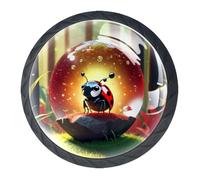 DragonBtu Set of 4 Glass and Steel Knobs Kitchen Cabinet Cupboard Door knobs, Chest, Furniture, Drawer Handles with Ladybug Crystal Ball