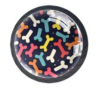 DragonBtu Set of 4 Glass and Steel Knobs Kitchen Cabinet Cupboard Door knobs, Chest, Furniture, Drawer Handles with Cartoon Dog Bones