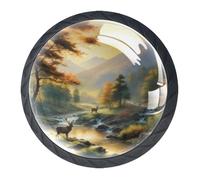 DragonBtu Set of 4 Glass and Steel Knobs Kitchen Cabinet Cupboard Door knobs, Chest, Furniture, Drawer Handles with Deer Under The Sunset