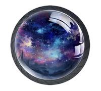 DragonBtu Set of 4 Glass and Steel Knobs Kitchen Cabinet Cupboard Door knobs, Chest, Furniture, Drawer Handles with Mesmerizing Universe Starry Sky
