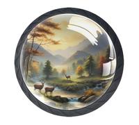 DragonBtu Set of 4 Glass and Steel Knobs Kitchen Cabinet Cupboard Door knobs, Chest, Furniture, Drawer Handles with Deer Under The Sunset