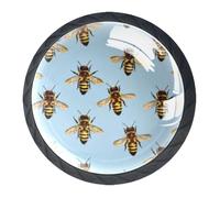 DragonBtu Set of 4 Glass and Steel Knobs Kitchen Cabinet Cupboard Door knobs, Chest, Furniture, Drawer Handles with Golden Bees