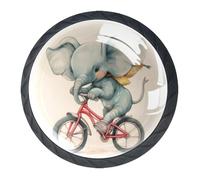 DragonBtu Set of 4 Glass and Steel Knobs Kitchen Cabinet Cupboard Door knobs, Chest, Furniture, Drawer Handles with Elephant Bicycle