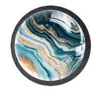 DragonBtu Set of 4 Glass and Steel Knobs Kitchen Cabinet Cupboard Door knobs, Chest, Furniture, Drawer Handles with Blue Yellow Marble Tecture