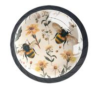 DragonBtu Set of 4 Glass and Steel Knobs Kitchen Cabinet Cupboard Door knobs, Chest, Furniture, Drawer Handles with Bees Aesthetic Pattern