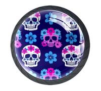 DragonBtu Set of 4 Glass and Steel Knobs Kitchen Cabinet Cupboard Door knobs, Chest, Furniture, Drawer Handles with Skulls Floral