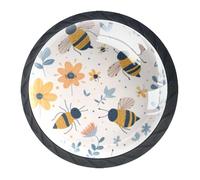 DragonBtu Set of 4 Glass Knobs Kitchen Cabinet Cupboard Door knobs, Chest, Furniture, Drawer Handles with Bees and Florals