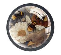 DragonBtu Set of 4 Glass Knobs Kitchen Cabinet Cupboard Door knobs, Chest, Furniture, Drawer Handles with Bees and Flowers
