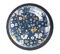 DragonBtu Set of 4 Glass Knobs Kitchen Cabinet Cupboard Door knobs, Chest, Furniture, Drawer Handles with Bees Floral