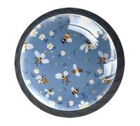 DragonBtu Set of 4 Glass Knobs Kitchen Cabinet Cupboard Door knobs, Chest, Furniture, Drawer Handles with Bees Daisies