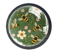 DragonBtu Set of 4 Glass Knobs Kitchen Cabinet Cupboard Door knobs, Chest, Furniture, Drawer Handles with Bees Florals