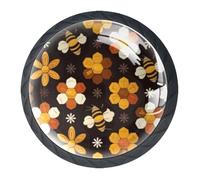 DragonBtu Set of 4 Glass Knobs Kitchen Cabinet Cupboard Door knobs, Chest, Furniture, Drawer Handles with Bees Flowers