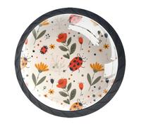 DragonBtu Set of 4 Glass Knobs Kitchen Cabinet Cupboard Door knobs, Chest, Furniture, Drawer Handles with Ladybug Florals