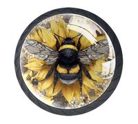 DragonBtu Set of 4 Glass Knobs Kitchen Cabinet Cupboard Door knobs, Chest, Furniture, Drawer Handles with Bees and Sunflowers