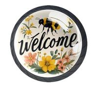 DragonBtu Set of 4 Glass Knobs Kitchen Cabinet Cupboard Door knobs, Chest, Furniture, Drawer Handles with Welcome Bees and Flowers