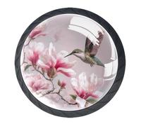 DragonBtu Set of 4 Glass Knobs Kitchen Cabinet Cupboard Door knobs, Chest, Furniture, Drawer Handles with Hummingbird and Magnolias