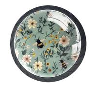 DragonBtu Set of 4 Glass Knobs Kitchen Cabinet Cupboard Door knobs, Chest, Furniture, Drawer Handles with Bees Florals Vintage