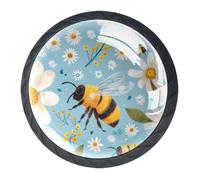 DragonBtu Set of 4 Glass Knobs Kitchen Cabinet Cupboard Door knobs, Chest, Furniture, Drawer Handles with Bees Daisy
