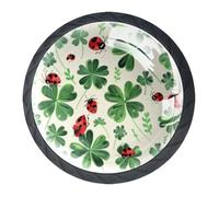 DragonBtu Set of 4 Glass Knobs Kitchen Cabinet Cupboard Door knobs, Chest, Furniture, Drawer Handles with Clover Ladybug