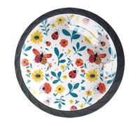 DragonBtu Set of 4 Glass Knobs Kitchen Cabinet Cupboard Door knobs, Chest, Furniture, Drawer Handles with Ladybug Flower