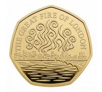 Dragonfire Dice Great Fire of London 1666 Commemorative 50p Coin - Historic London Skyline & Flame Design, Proof Finish, Collector’s Edition in Capsule (Gold)