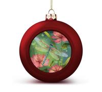 Dragonflies and Flowers Christmas Balls Ornaments 4PCS Christmas Tree Hanging Ball Personalization Red-Style Xmas Trees Ball Pendant for Holiday Party Decoration Supplies