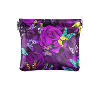 Dragonflies Flowers Leaves Coin Purses Square Snap Change Cash Holder Pocket Wallet, Purple Roses Colorful Butterflies, One Size, Purple Roses Colorful Butterflies