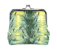 Dragonflies Grass Green Coin Purse Wallet with Snap Closure, Pu Leather Change Pouch for Women and Men, Compact Pocket Coin Pouch for Purse