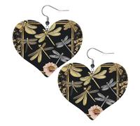 Dragonflies Grey Double-Sided Faux Leather Large Dangle Earrings for Women Heart-Shape Lightweight Spring Winter Decorative Earrings for Holiday Concert Party Decor Gifts
