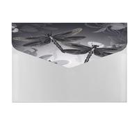 Dragonflies Grey File Folder with Snap&6 Pockets Reusable File Organizer Portable Document Paper Bill Receipt Organizer Plastic Envelopes for Office College Letter Size