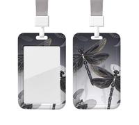 Dragonflies Grey Heavy Duty Id Card Badge Holder Plastic Name Tag Badge Holder with Clear Window Waterproof Card Protector Sleeve for Nurse Doctor Teacher Office Employee