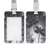 Dragonflies Grey ID Badge Holder Waterproof Card Protector Push-Pull Slot Work ID Card Holder with Lanyard Personalized Detachable Card Holders for Office Corporate Use