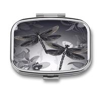 Dragonflies Grey Pill Organizer with 2 Compartments Metal Square Pill Case Small Pill Box Portable Medicine Box Slim Travel Pill Container Medicine Organizer for Daily Use