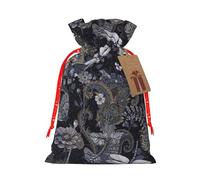 Dragonflies Grey Print Christmas Drawstring Gift Bags Holiday Present Sack Xmas Decor Reusable Pouches