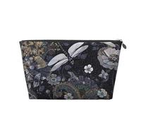 Dragonflies Grey Printed Leather Travel Toiletry Makeup Bag with Silver Zipper for Women on the Go
