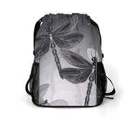 Dragonflies Grey Sports Drawstring Backpack,Packsack with Shoe Compartment And Wet Proof Pocket for Youth