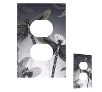 Dragonflies Grey Wall Plate Cover Modern Decorative 1 Gang Light Switch Cover Unbreakable Receptacle Outlet Covers For Living Room Bedroom Home Decor Duplex
