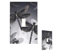Dragonflies Grey Wall Plate Cover Modern Decorative 1 Gang Light Switch Cover Unbreakable Receptacle Outlet Covers For Living Room Bedroom Home Decor Single Toggle