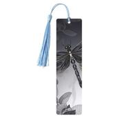Dragonflies Grey Wooden Bookmarks for Book Lovers, Handmade DIY Book Mark with Colorful Tassels Double-Sided Printed Page Markers Artistic Book Accessories Gift for Women Men