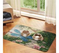 Dragonflies in Candy Land Pet Feeding Mat Dog Cat Eating Food Absorbent Leather Tablecloth for and Water Bowl Waterproof No Stains Quick Dry Non-Slip 17.72 * 11.8IN