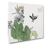 Dragonflies on a Flower by Morimoto Toko Asian Japanese Canvas Wall Art Print Ready to Hang, Framed Picture for Living Room Bedroom Home Office Décor, 14x14 Inch (35x35 cm)