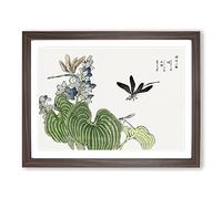 Dragonflies On A Flower By Morimoto Toko Asian Japanese Framed Print | A3 Walnut Framed Wall Art | Ready to Hang | Asian Floral Picture | Living Room Bedroom Lounge Office