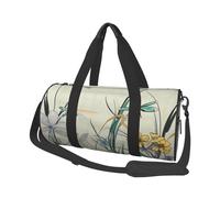Dragonflies on Flowers and Branches Printed Round Travel Duffel Bag Large Overnight Weekend Bags for Hiking, Vacations, Gym, Sports