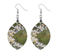 Dragonflies on Flowers And Branches Wooden Earrings for Women, Vintage Elegant Wood Jewelry, Lightweight Earrings for Wedding, Party, Everyday Jewelry Gift, Circular, Wood, wood