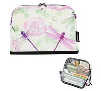 Dragonflies Pale Pink Roses White Big Pencil Case Zipper Pencils Pouch Pencil Bag Storage Cute Pen Pouch Girls Prints Back to School Adults Office Supply
