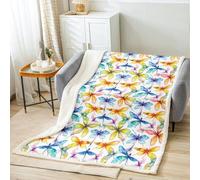 Dragonflies Print Soft Cozy Sherpa Fleece Blanket for Adult - Flowers Fluffy White Throw Single - 130x150 cm Colourful Thick Warm Blankets for Winter, Autumn, Bed, Sofa A427